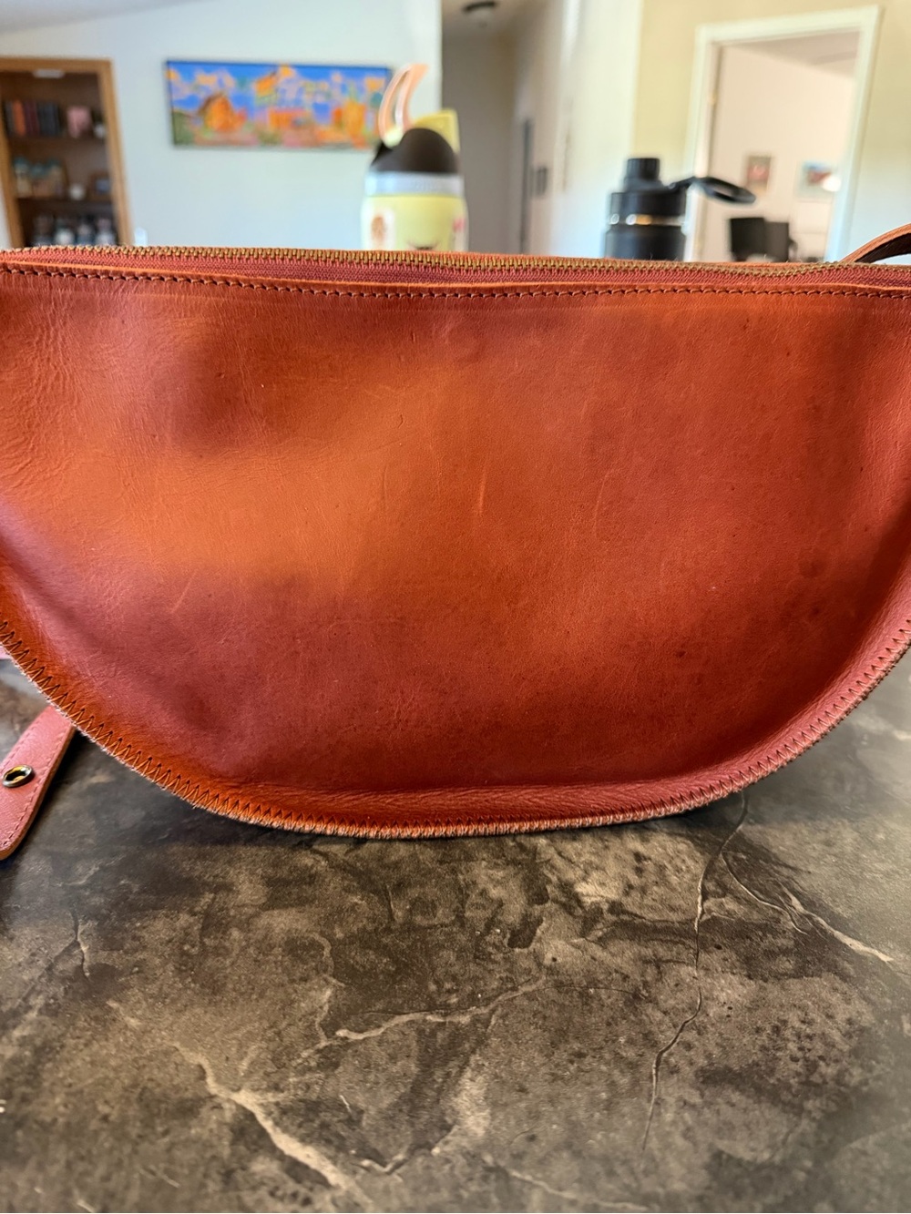 Lyons Leather Half-Moon Crossbody Bag in Cognac Brown Queen Bee - Picture 6 of 7